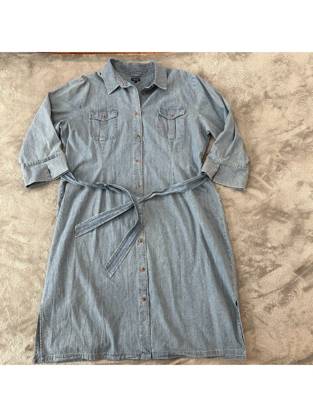 J. Peterman Belted Shirt Midi Dress Denim Chambray Women's size 22 *read
